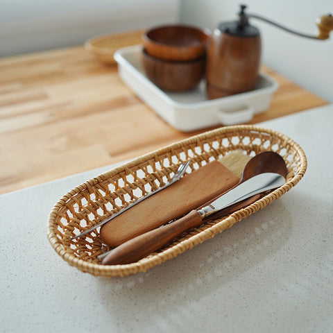 Handcrafted Oval Woven Storage Basket - Multipurpose Organizer for Utensils and More