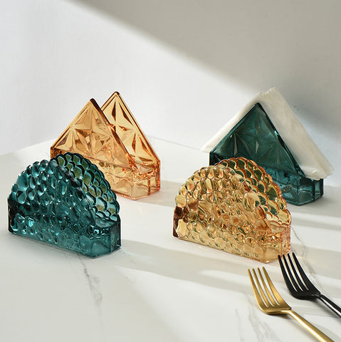 Artisanal Faceted Glass Napkin Holders - Elegant Tabletop Accessories