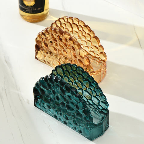 Artisanal Faceted Glass Napkin Holders - Elegant Tabletop Accessories