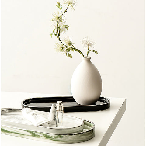 Luxurious Silver-Edged Ceramic Oval Tray with Marble Pattern - Jewelry Storage and Dessert Plate