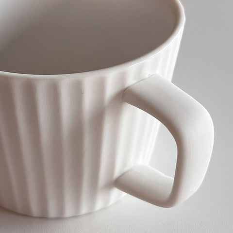 Milky White Matte Ribbed Latte Cup and Saucer - Coffee Mug Set