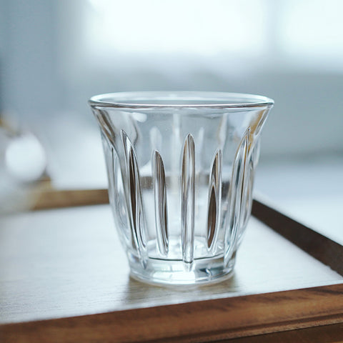 Vintage Grooved Glass Tumbler - Retro Ribbed Cup for Iced Beverages and Coffee