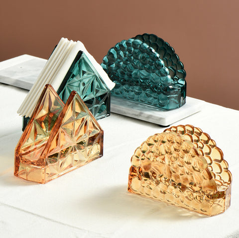 Artisanal Faceted Glass Napkin Holders - Elegant Tabletop Accessories