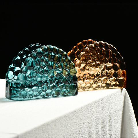 Artisanal Faceted Glass Napkin Holders - Elegant Tabletop Accessories