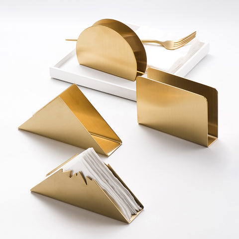 Stylish and Functional Brushed Golden Geometric Napkin Holder for Elevated Dining