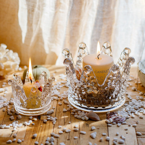 Elegant Glass Crystal Crown Tealight Candle Holder / Container