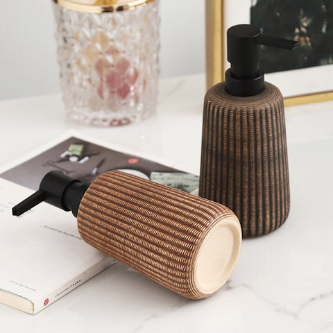 Rustic Ribbed Ceramic Soap Dispenser