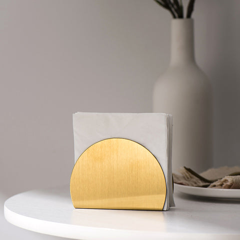 Stylish and Functional Brushed Golden Geometric Napkin Holder for Elevated Dining